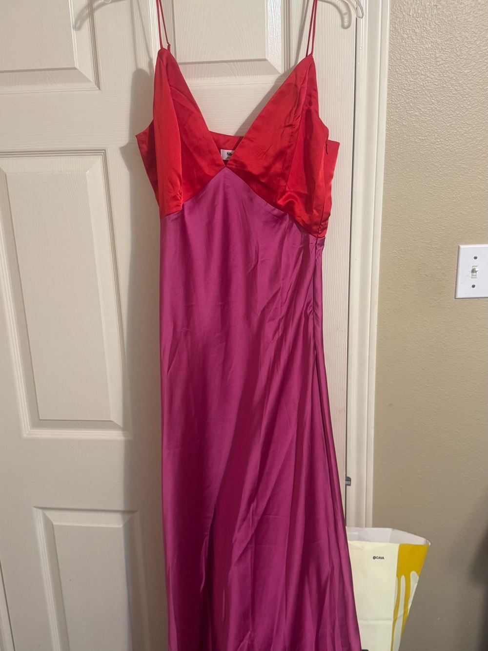 Showpo Two-Tone Red & Pink Slip Maxi Dress